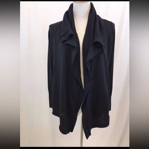 TAHARI Petite $328 Women's Black Wool Blend Slouchy Cardigan Sz L